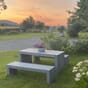 Calero benkesett rastebenk hagebenk benker bord vedlikeholdsfritt uterom sameie grå blomsterkasseriet park.jpg