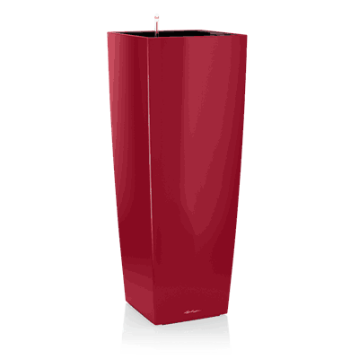 CUBICO ALTO scarlet rød høyglans selvvanningspotte lechuza blomsterkasseriet krukke store høye.png