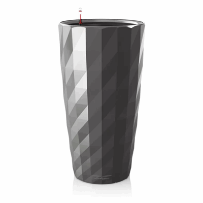 LECHUZA DIAMANTE antrasitt metallic plantekrukke høy stor blomsterpotte.png