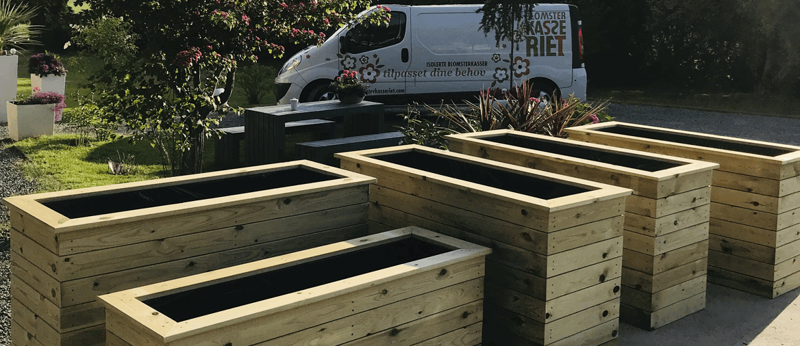 Store isolerte blomsterkasser impregnert furu blomsterkasseriet plantekasser plantekasse blomsterkasse terrasse skreddersøm uterom takterrasse sameie 